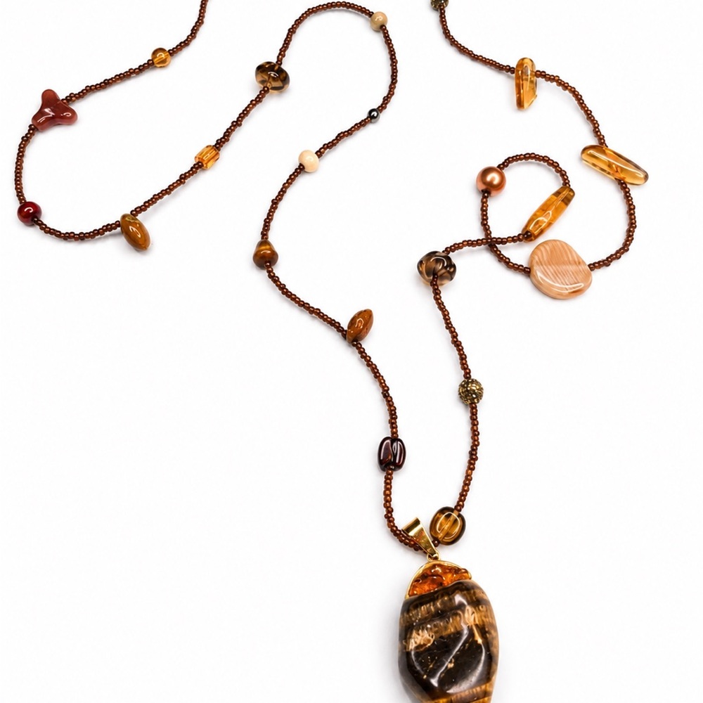 Multi-Stone Long Talisman Necklace Designer Handmade NWT